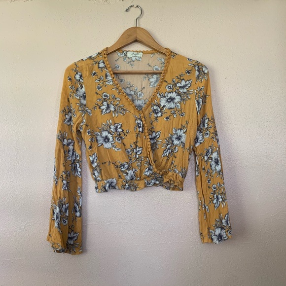 freebird Tops - Freebird Long Sleeve Crop Top Mustard Yellow Small